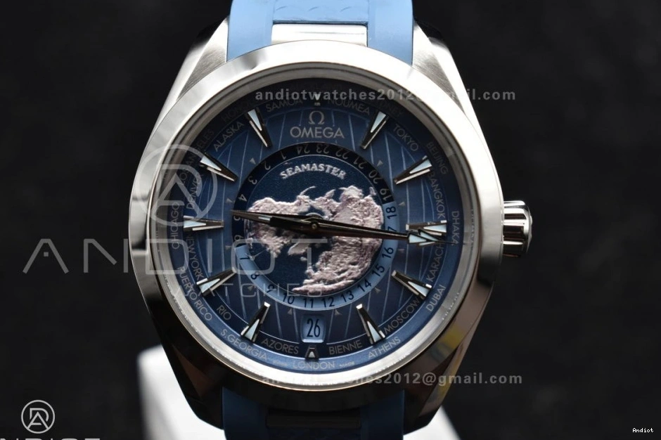 Best Strap 1:1 Summer VSF Clone A8938 Terra Rubber Aqua Worldtimer on Edition Super Blue Blue 43mm Dial GMT 0106